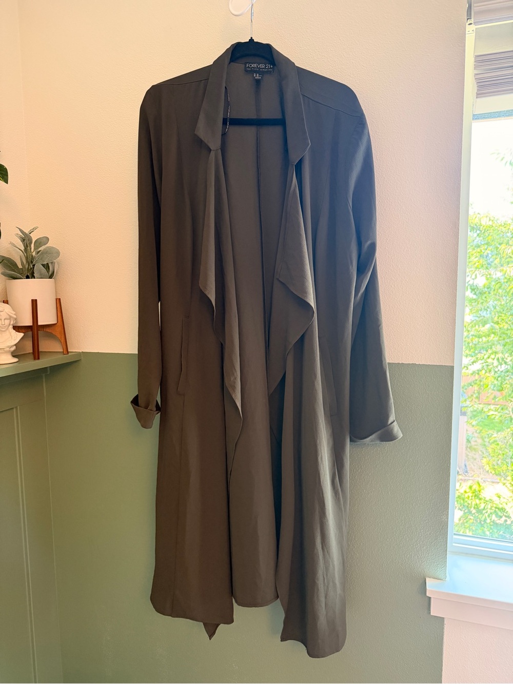 Forever 21 Olive Trench Drape Coat